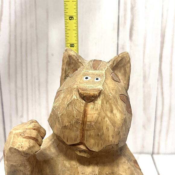Boho Hand Carved Primitive Wooden Cat Planter or Utensil Holder Rustic Folk Art - Picture 10 of 13